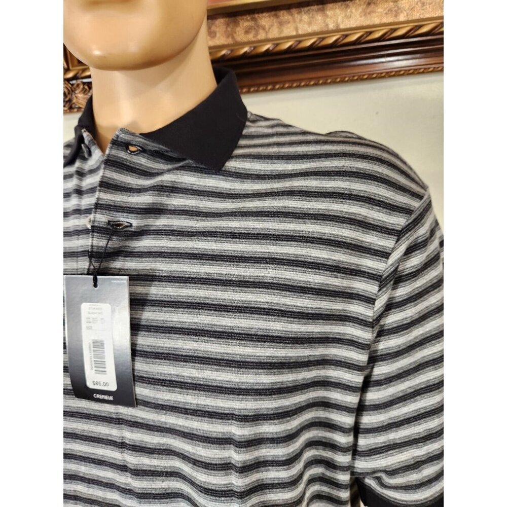 Cremieux Mens Size L Polo Shirt Black Gray Striped Monte Carlo 100% Cotton -25 - Picture 4 of 11